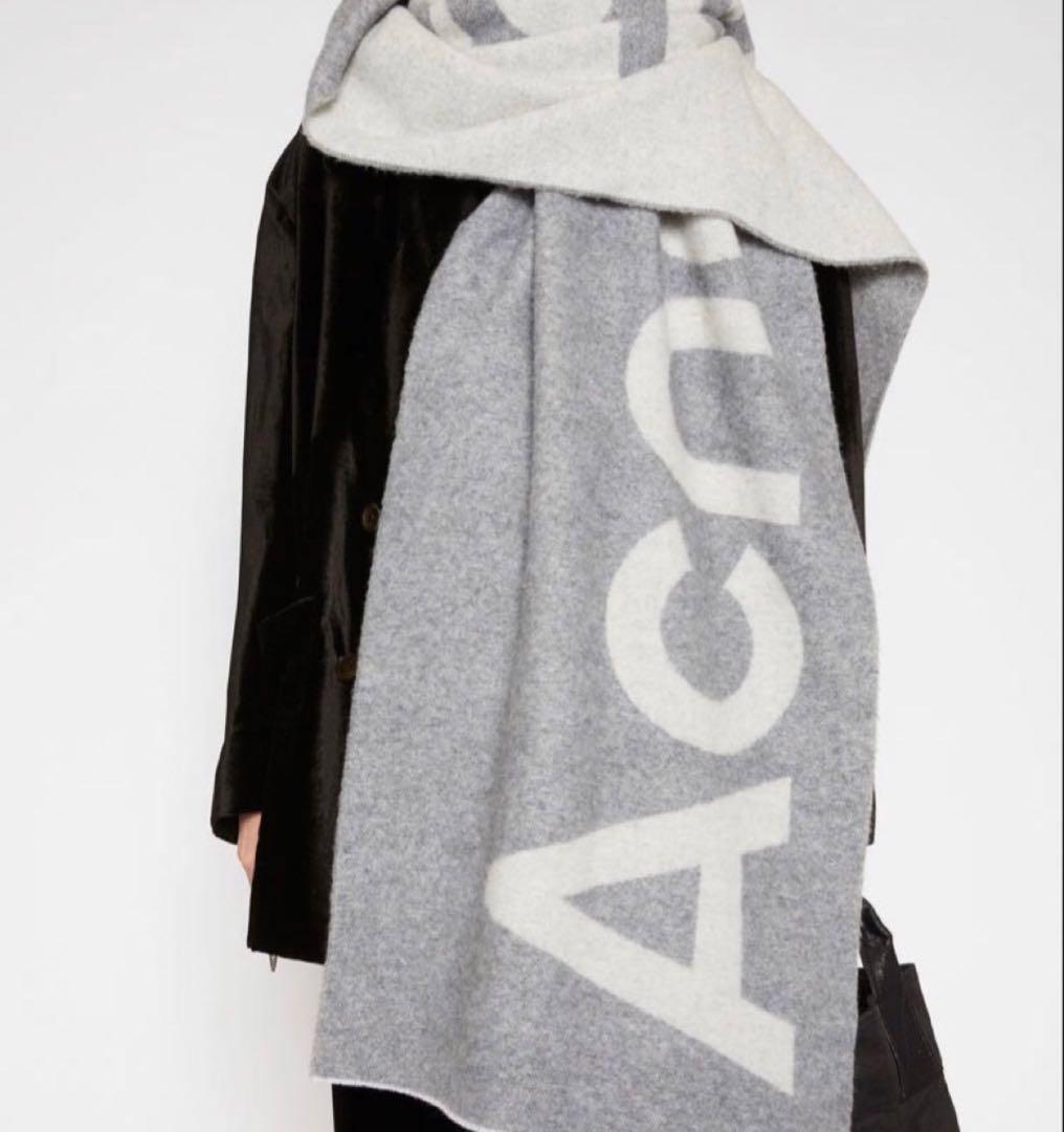 Acne Studios 大判 ロゴジャカードスカーフ グレー マフラー