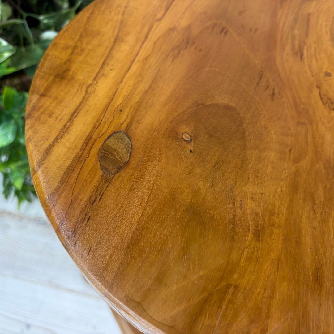 オールドチーク天然無垢極太丸木脚丸スツールM二脚セット木製天然無垢椅子花台チェア