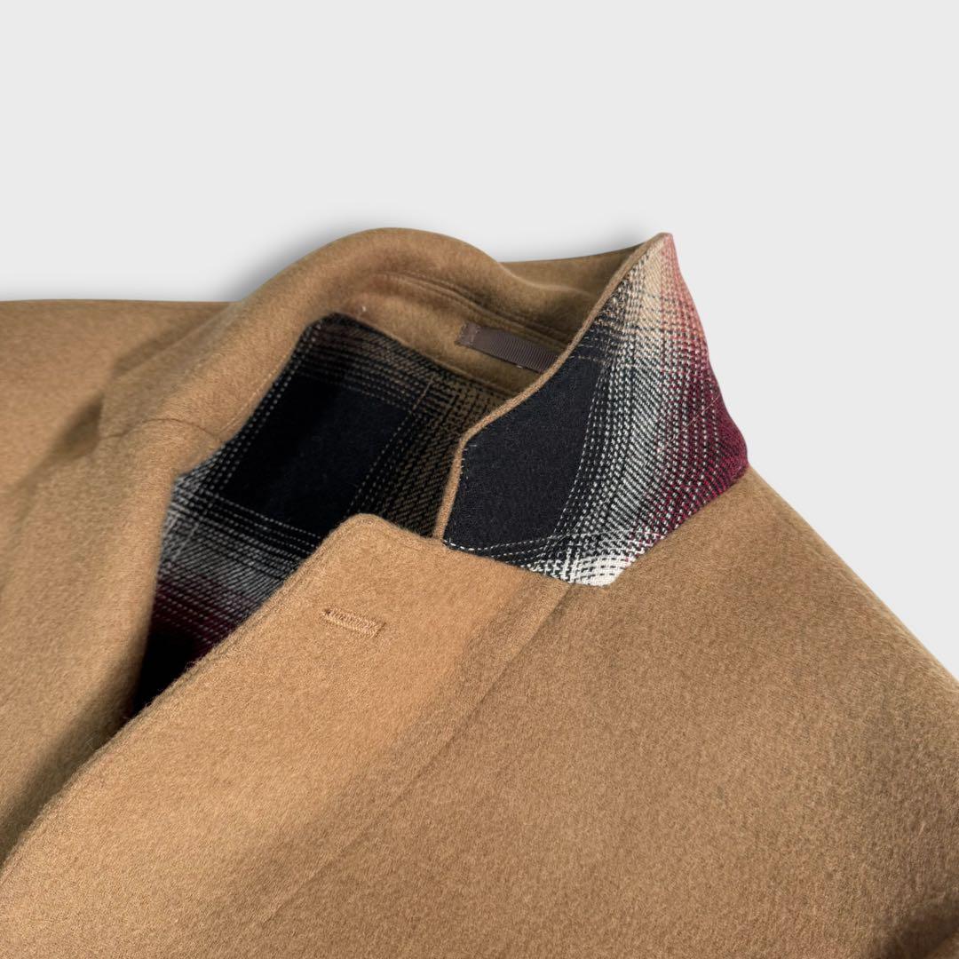 美品 L ブラックレーベルクレストブリッジ チェスターコート キャメル チェック