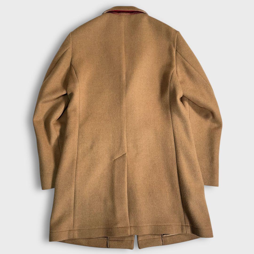 美品 L ブラックレーベルクレストブリッジ チェスターコート キャメル チェック