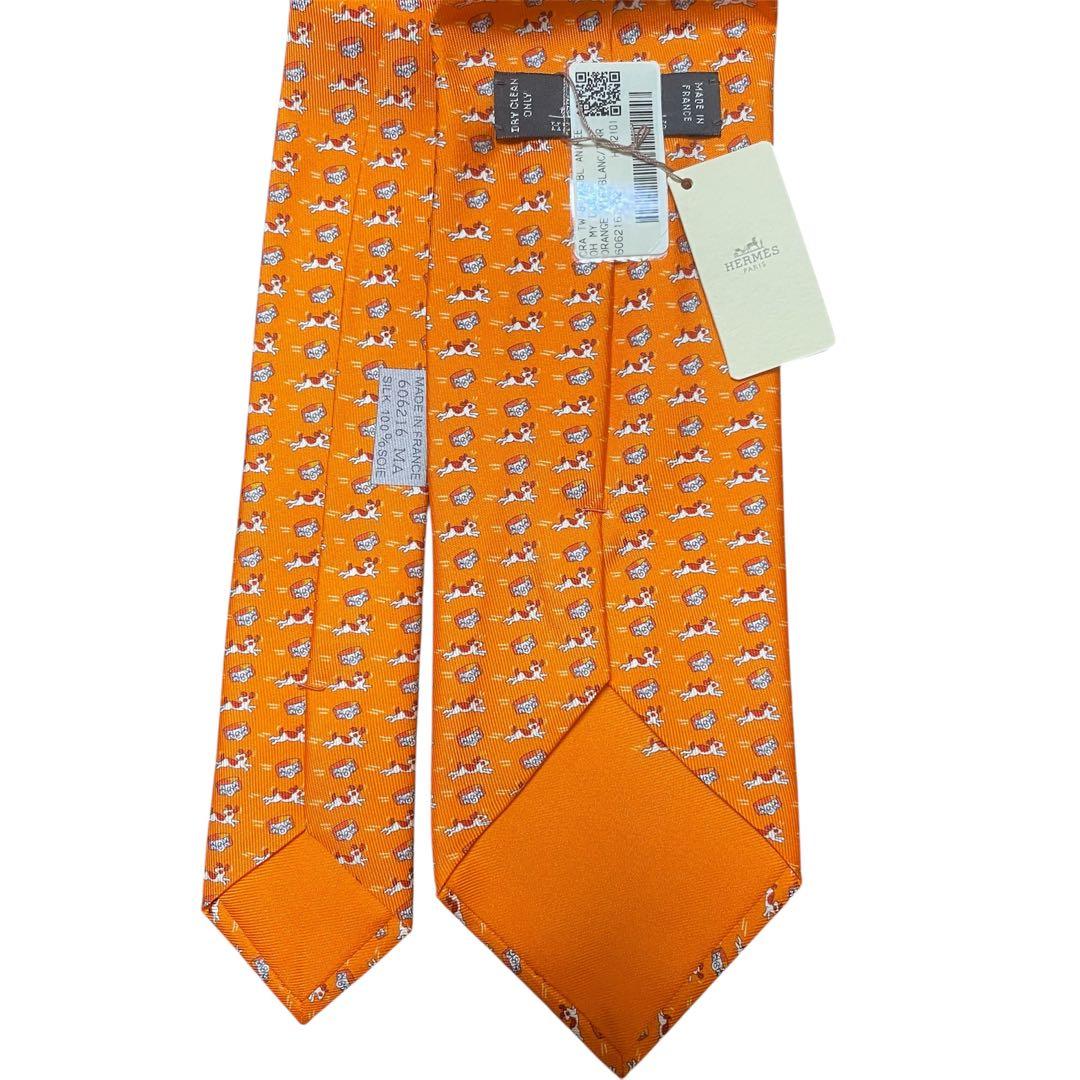 【新品未使用】HERMES オレンジ 動物柄 ネクタイ