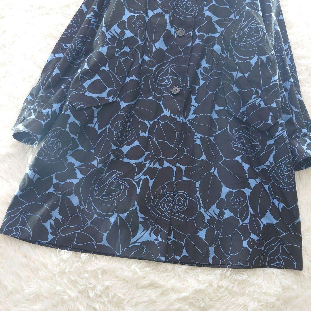 ALBINO TEODORO 黒×ブルー 花柄 イタリア製ステンカラーコート L