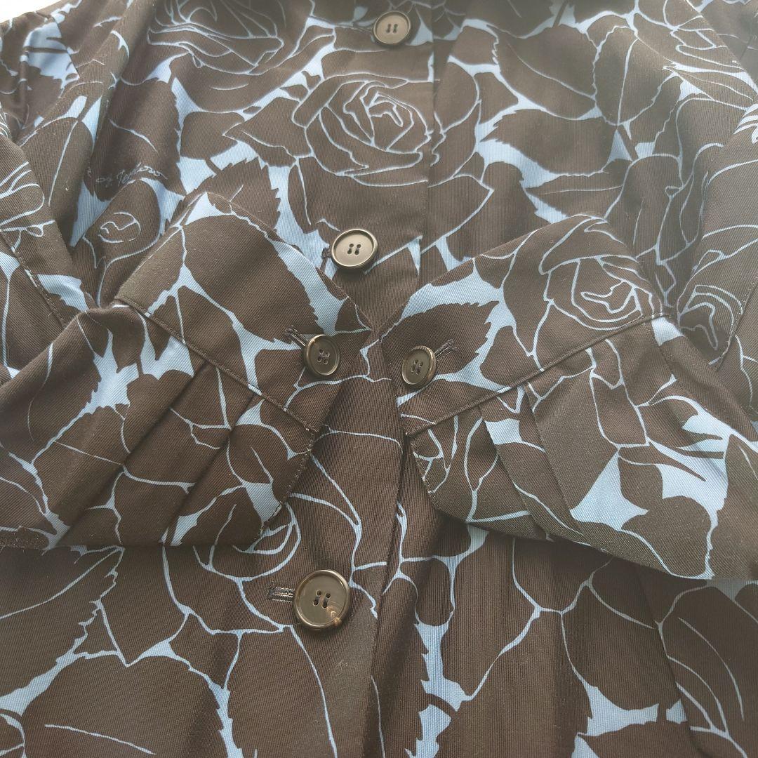 ALBINO TEODORO 黒×ブルー 花柄 イタリア製ステンカラーコート L