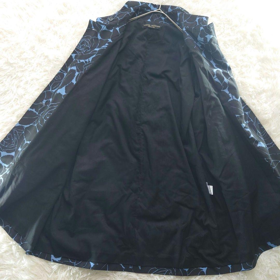 ALBINO TEODORO 黒×ブルー 花柄 イタリア製ステンカラーコート L