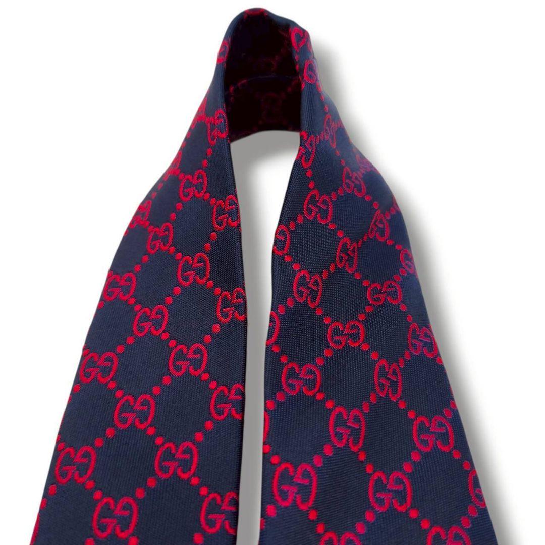 タグ付き　現行　グッチ　ネクタイ　GG　インターロッキング　マーモント　紺赤