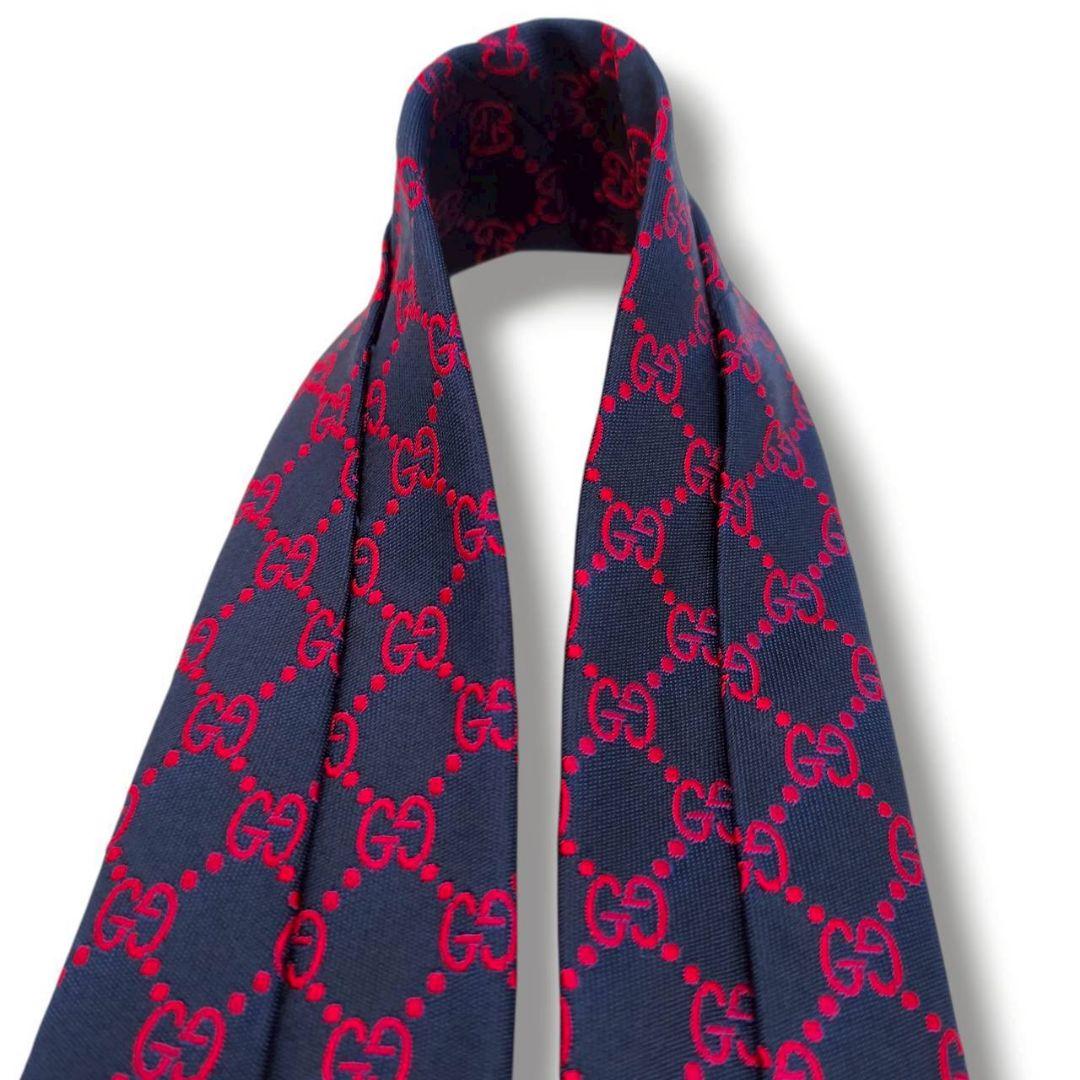 タグ付き　現行　グッチ　ネクタイ　GG　インターロッキング　マーモント　紺赤