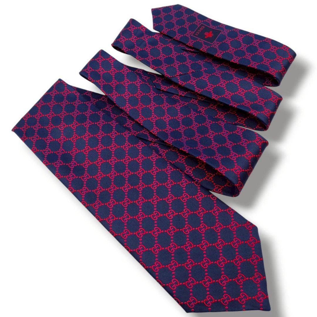 タグ付き　現行　グッチ　ネクタイ　GG　インターロッキング　マーモント　紺赤