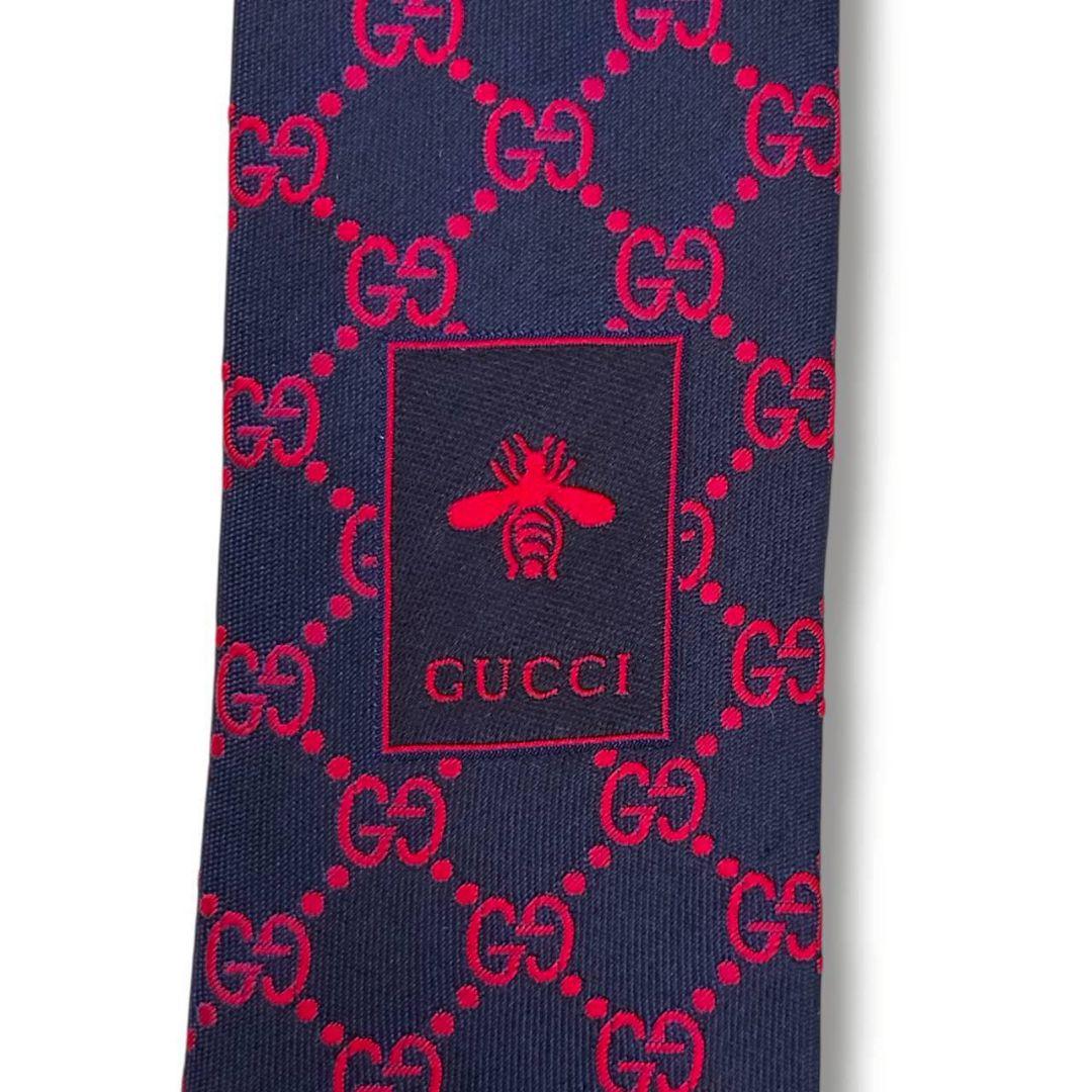 タグ付き　現行　グッチ　ネクタイ　GG　インターロッキング　マーモント　紺赤