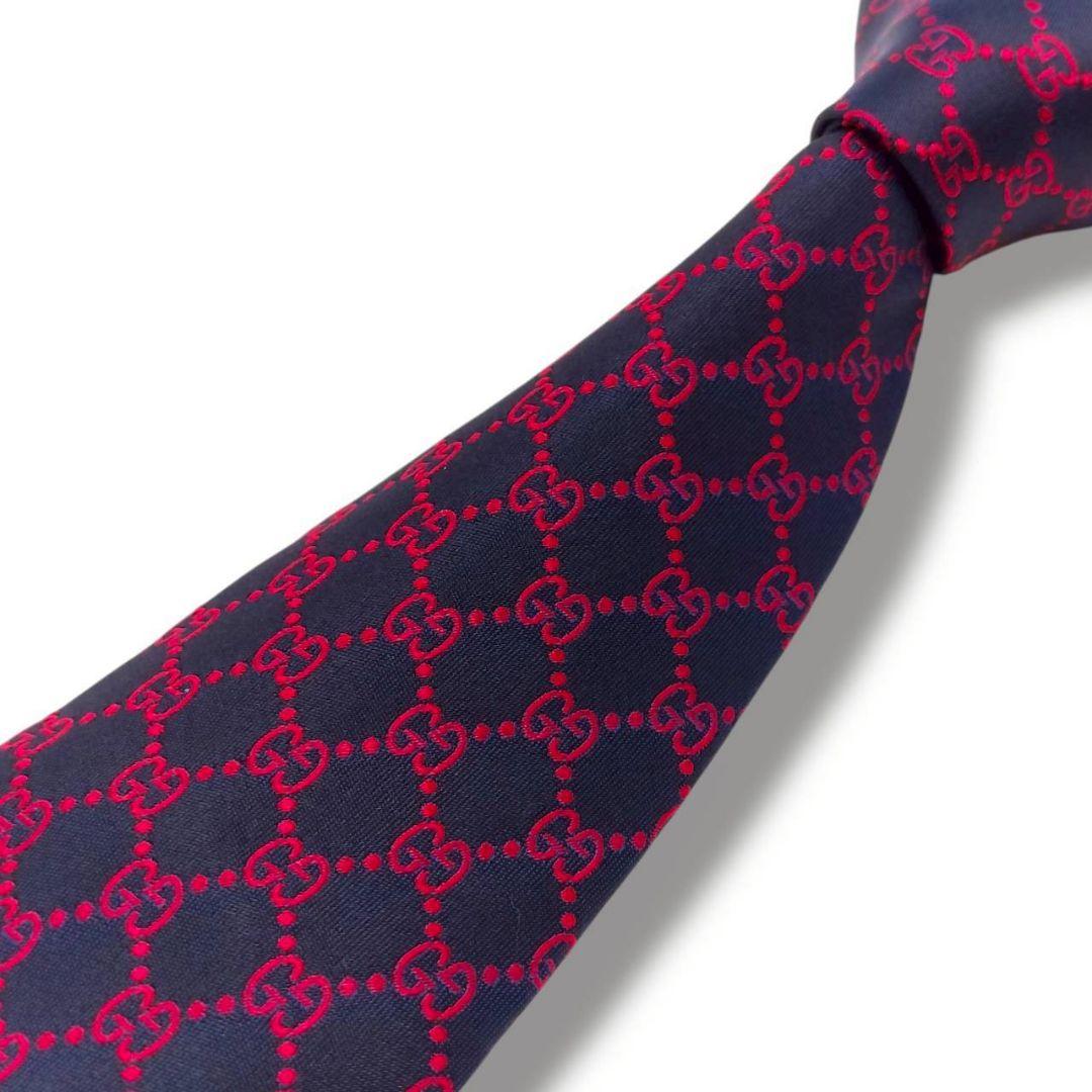 タグ付き　現行　グッチ　ネクタイ　GG　インターロッキング　マーモント　紺赤
