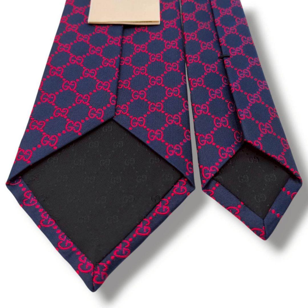 タグ付き　現行　グッチ　ネクタイ　GG　インターロッキング　マーモント　紺赤