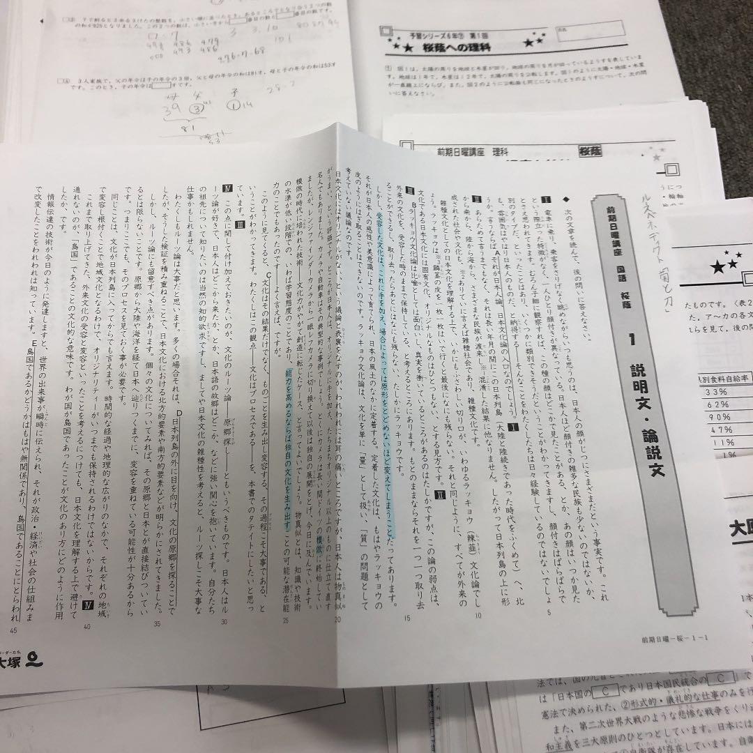 四谷大塚学校別予習　桜䕃　前期日曜/後期/春期/冬期/正月/　2021年度
