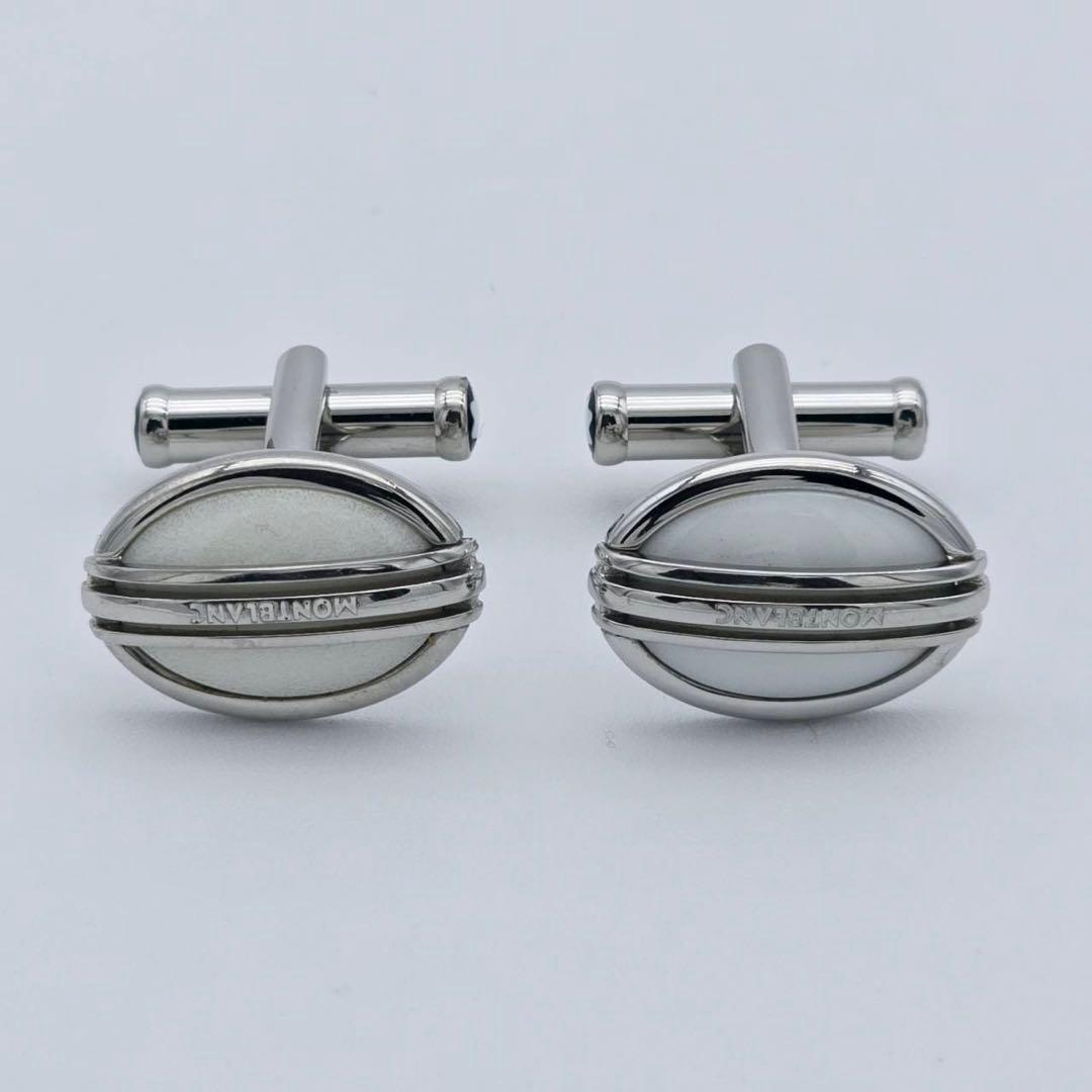 ★MONTBLANC★ カフリンクス オーバル ロゴ ホワイト シルバー