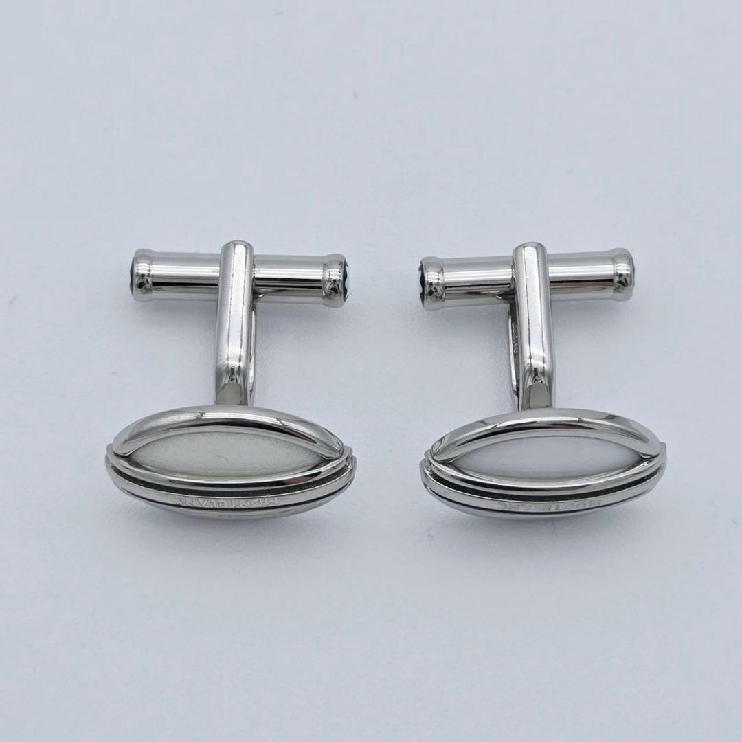 ★MONTBLANC★ カフリンクス オーバル ロゴ ホワイト シルバー