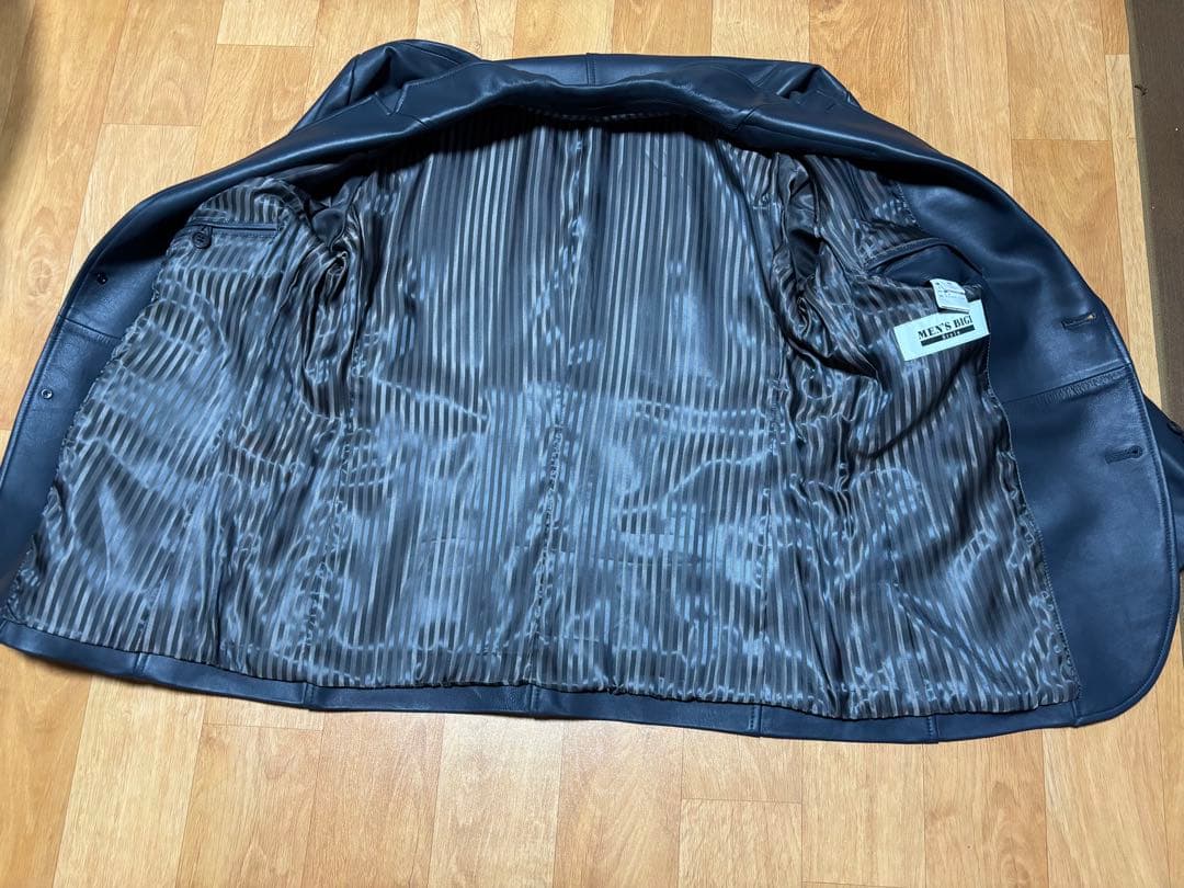 men's bigiネイビー レザー テーラードジャケット
