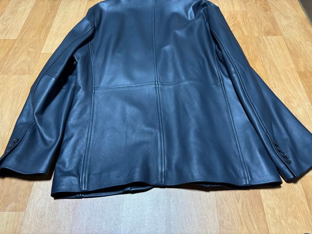 men's bigiネイビー レザー テーラードジャケット