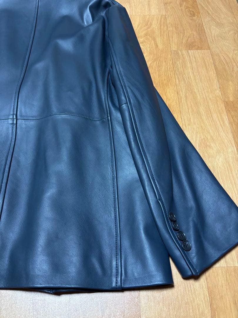 men's bigiネイビー レザー テーラードジャケット