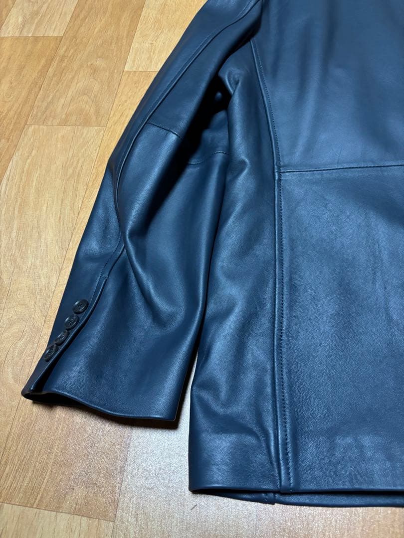 men's bigiネイビー レザー テーラードジャケット