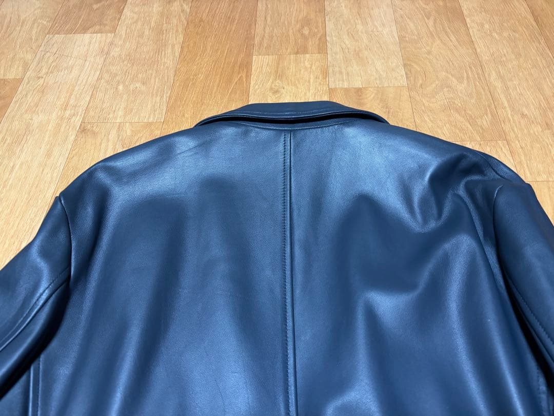 men's bigiネイビー レザー テーラードジャケット