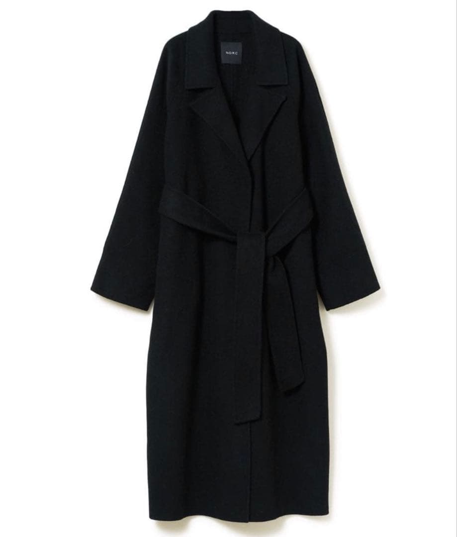 N.O.R.C ノーク ライトウールリバーロングコート ブラック