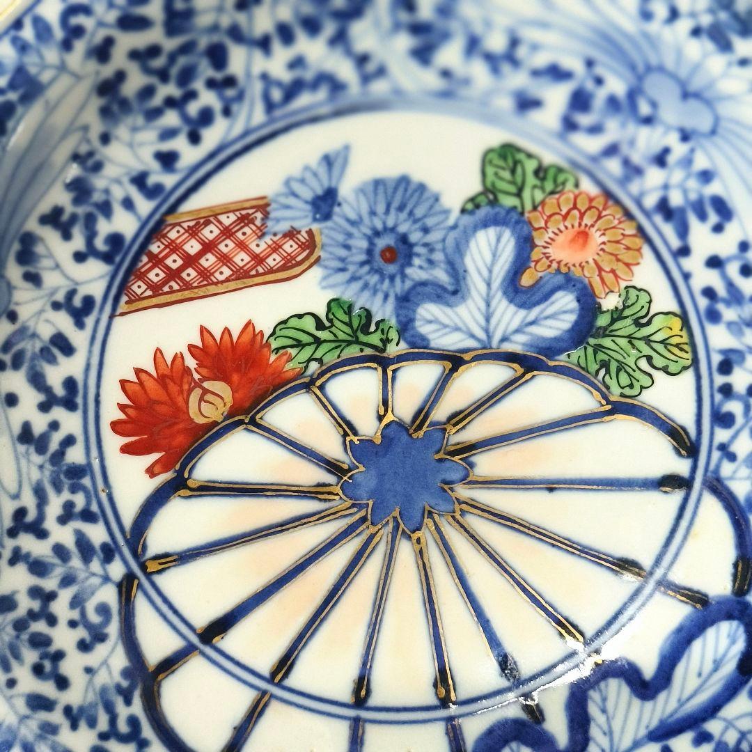 古伊万里 金彩色絵皿 染付 金縁手描き 角福 時代物 蒐集家放出江戸骨董 古美術