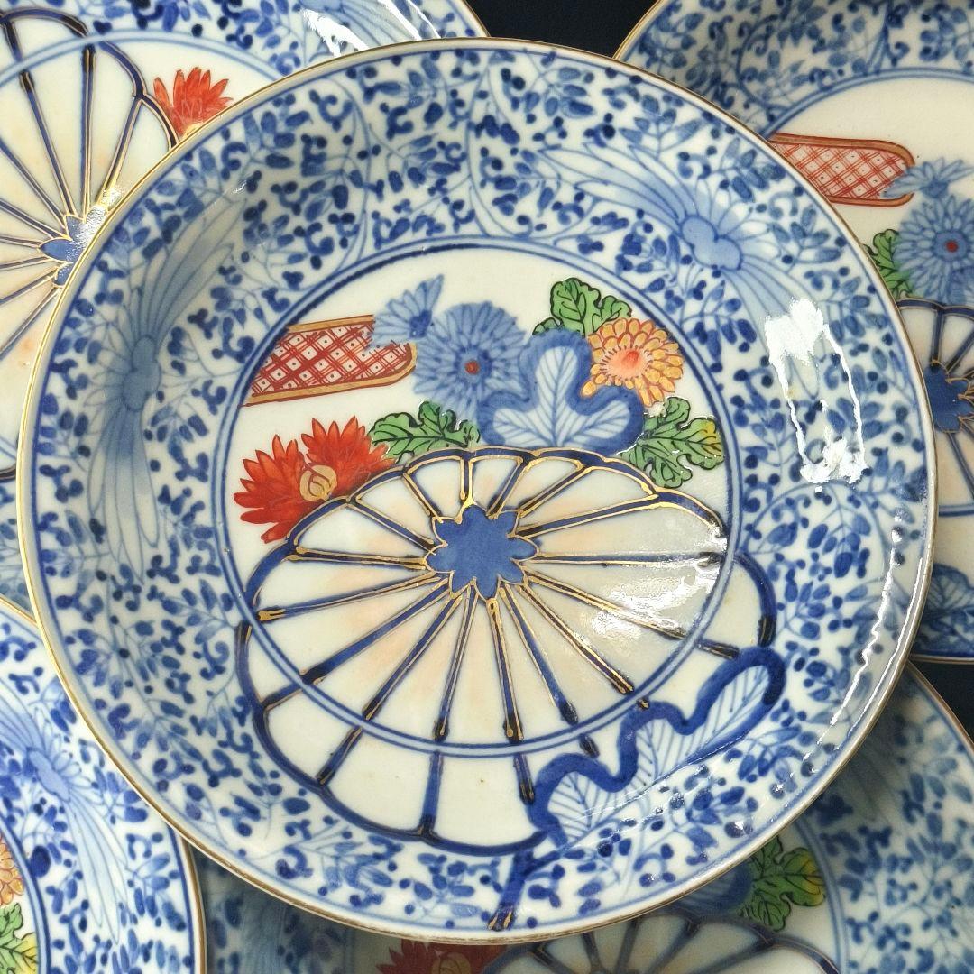 古伊万里 金彩色絵皿 染付 金縁手描き 角福 時代物 蒐集家放出江戸骨董 古美術
