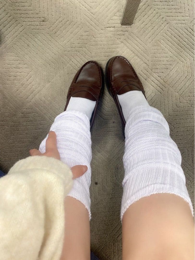 ホワイトリブ編みレッグウォーマー　2足