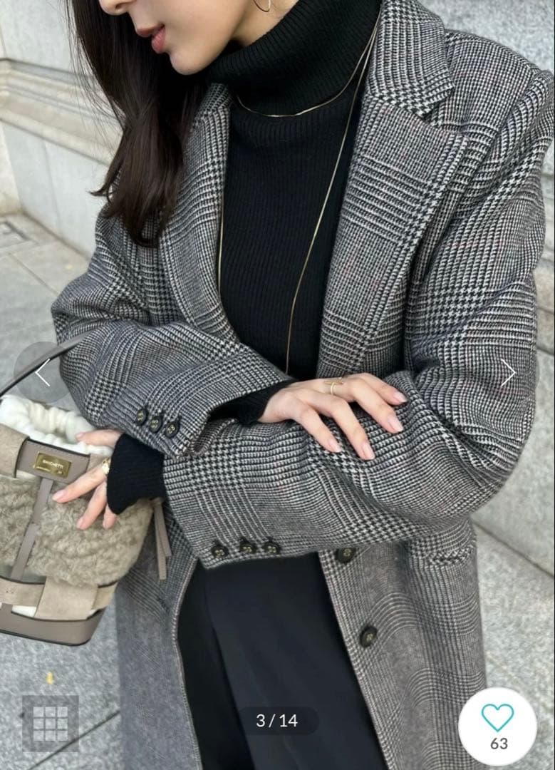 anuans アニュアンス グレンチェックウールチェスターコート