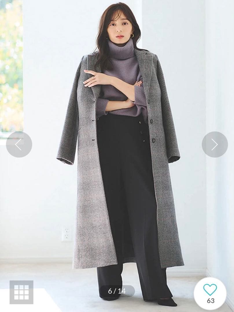 anuans アニュアンス グレンチェックウールチェスターコート