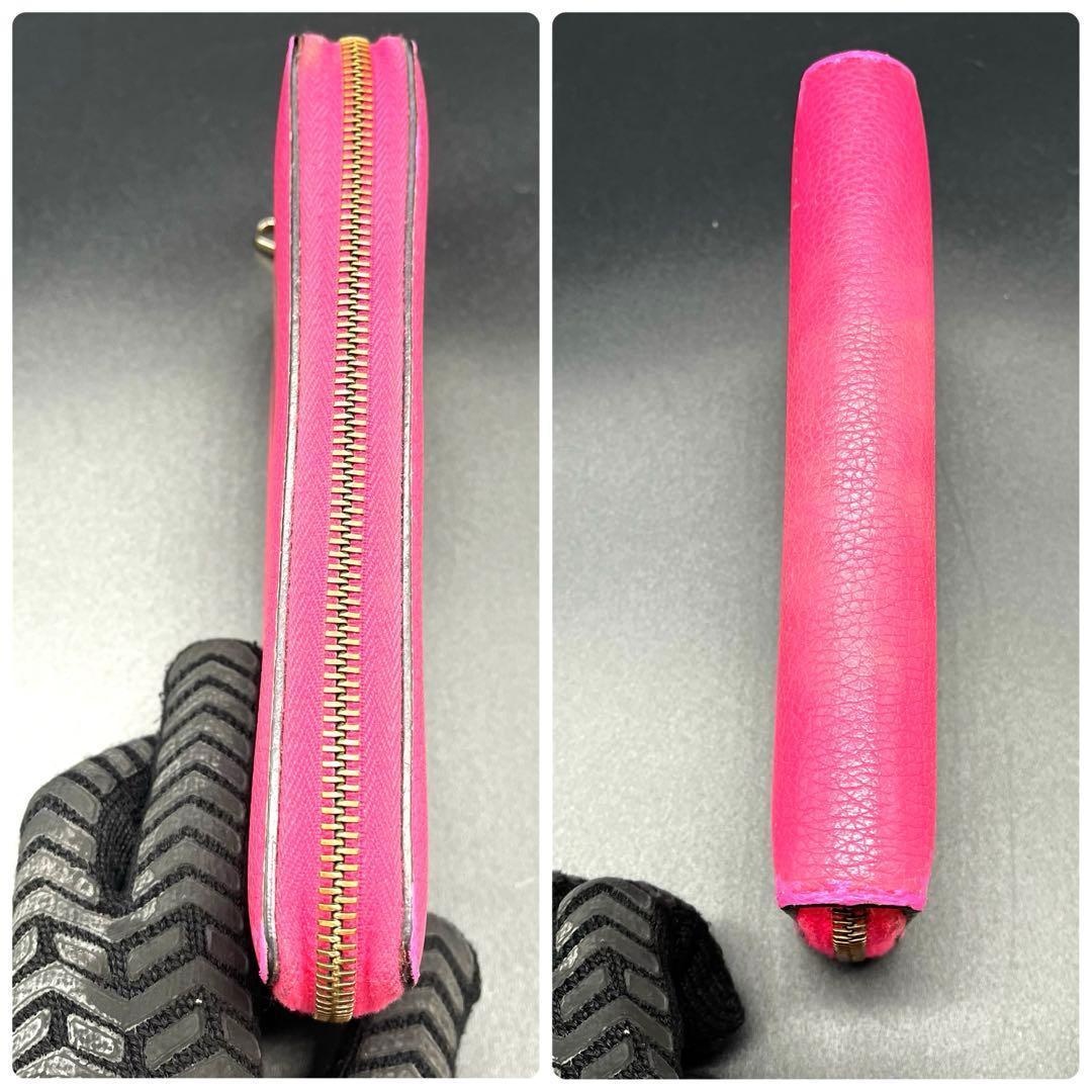 グッチ 長財布 ラウンドファスナー デカロゴ ピンク レザー 496317