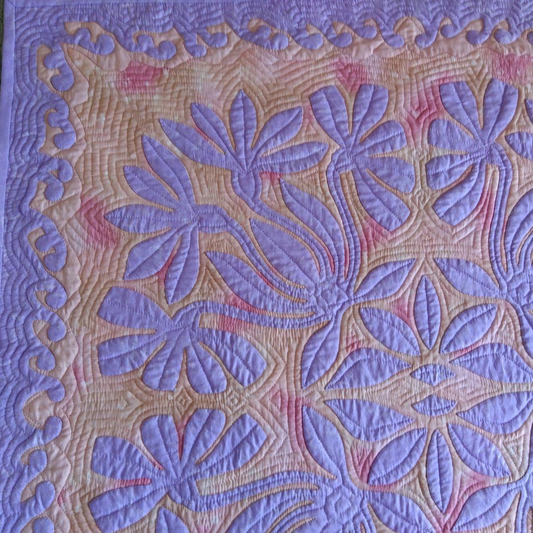 【大】ハワイアンキルトのタペストリー、カバー（手縫い）