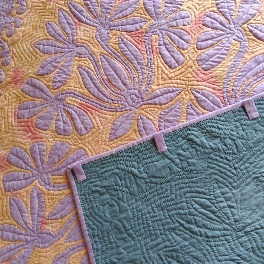 【大】ハワイアンキルトのタペストリー、カバー（手縫い）