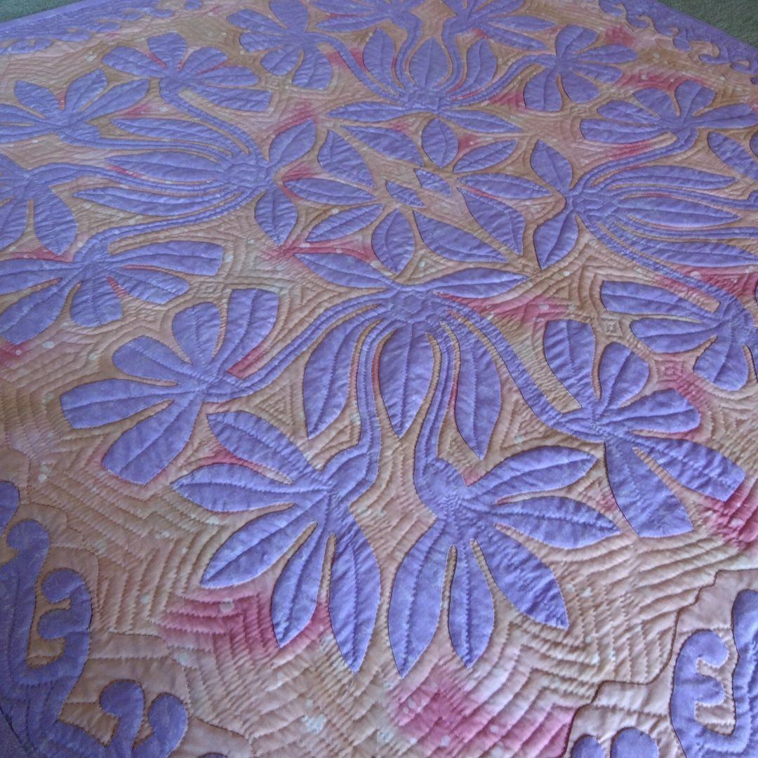 【大】ハワイアンキルトのタペストリー、カバー（手縫い）