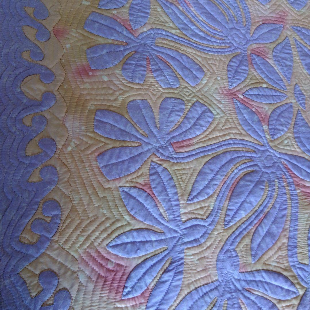 【大】ハワイアンキルトのタペストリー、カバー（手縫い）