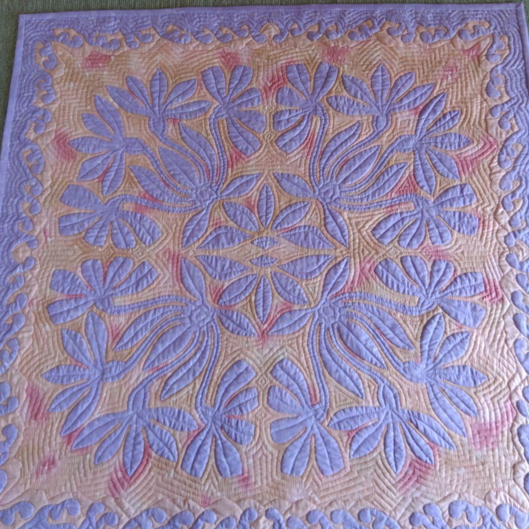 【大】ハワイアンキルトのタペストリー、カバー（手縫い）