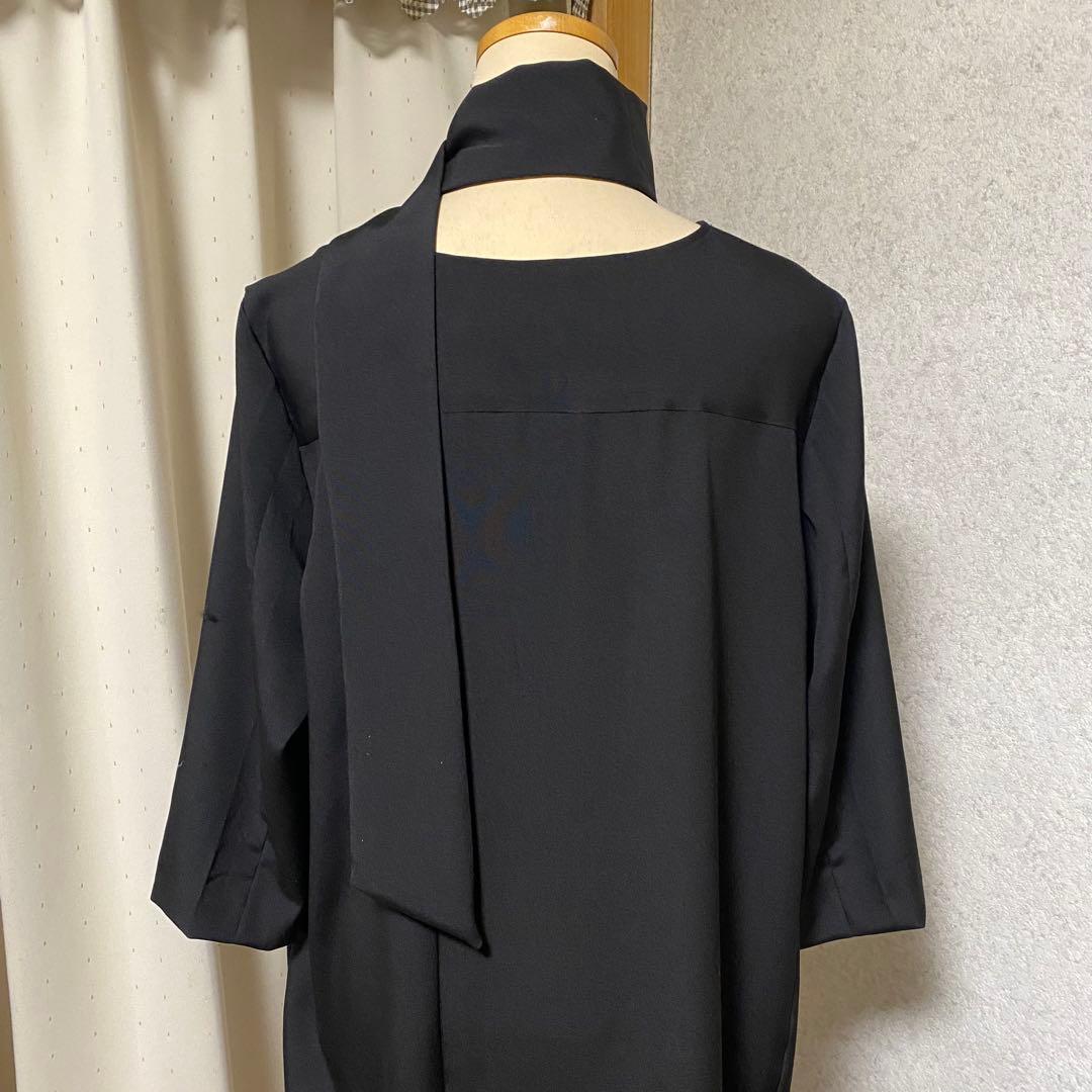 《LL 110cm》 黒留袖リメイク ヨーク切り替え 七分袖 ワンピース