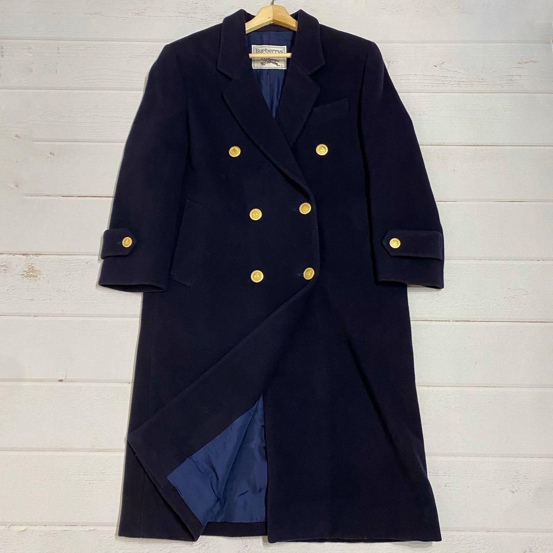 美品✨バーバリーズ 金ボタン カシミヤ ダブル チェスターコート ネイビー 9号