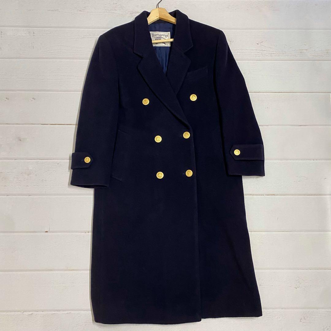 美品✨バーバリーズ 金ボタン カシミヤ ダブル チェスターコート ネイビー 9号