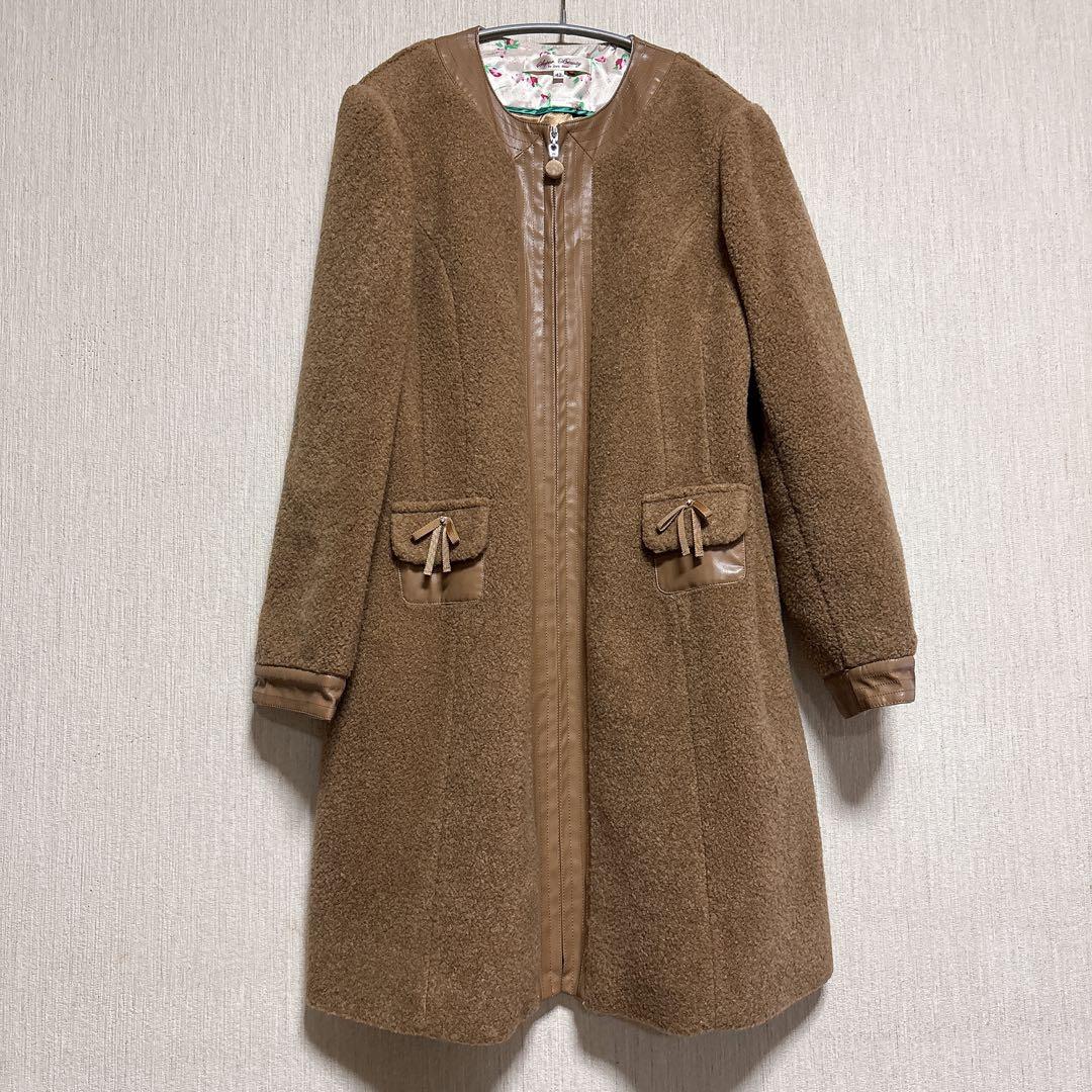 ✨Super Beauty ✨ノーカラーコート✨42 Lサイズ✨ブラウン✨美品✨