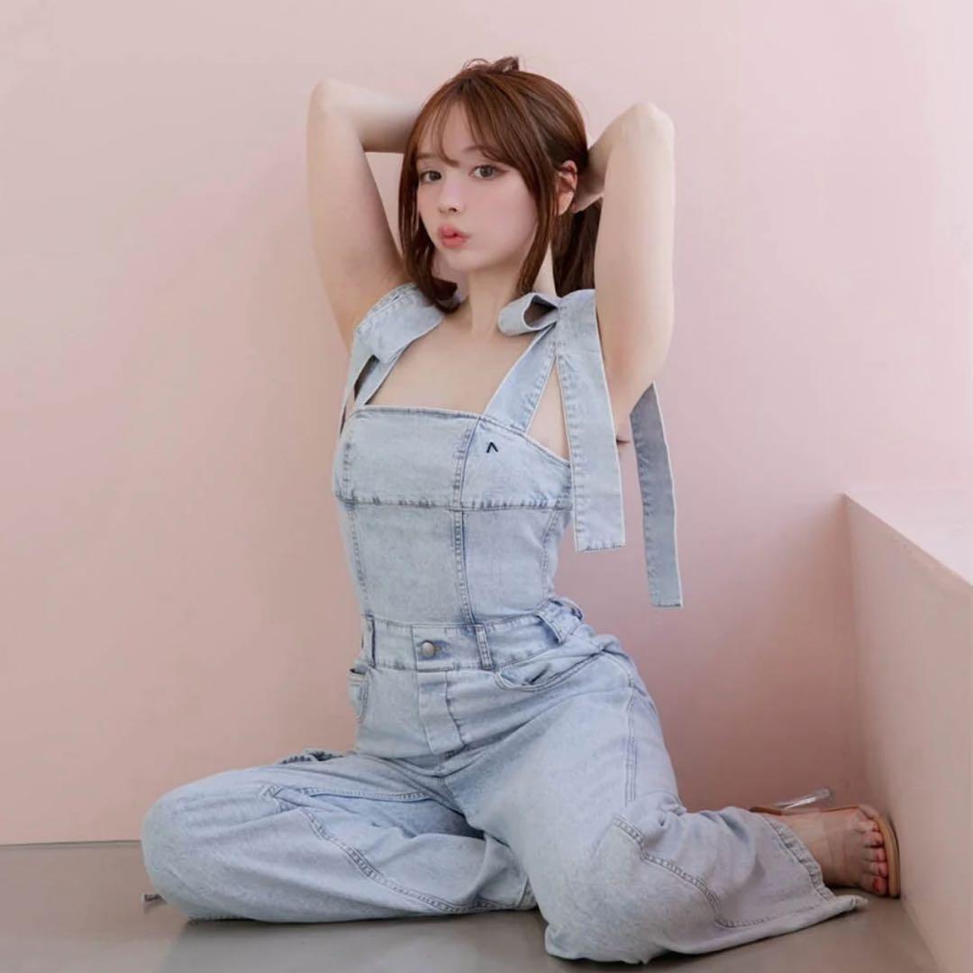 【7/20まで値下げ】andmary ribbon denim allinone