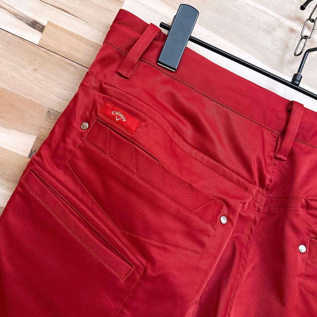 【キャロウェイ】ゴルフ ロング パンツ 6ポケット M 赤レッド×シルバー