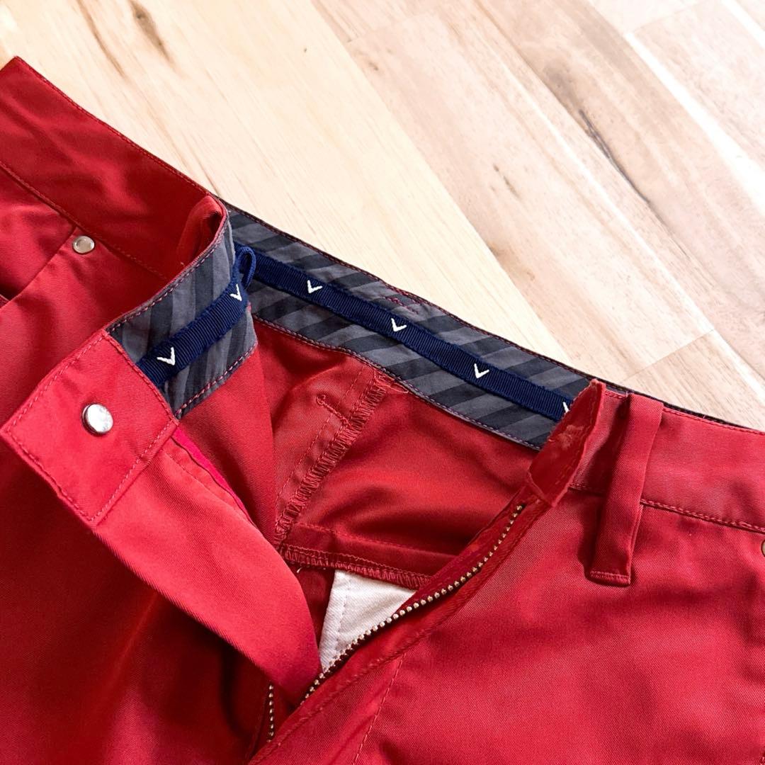 【キャロウェイ】ゴルフ ロング パンツ 6ポケット M 赤レッド×シルバー