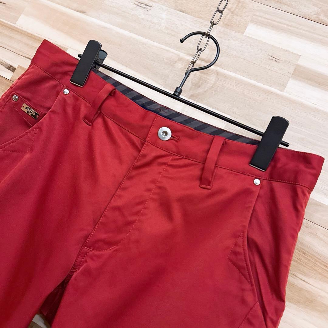 【キャロウェイ】ゴルフ ロング パンツ 6ポケット M 赤レッド×シルバー