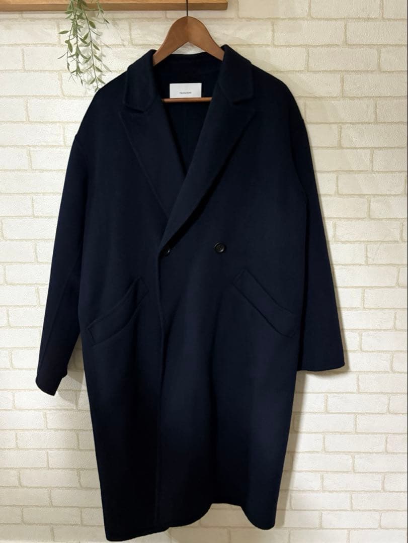 値下げFRAMeWORK SUPER160sダブルブレストコート38ネイビー