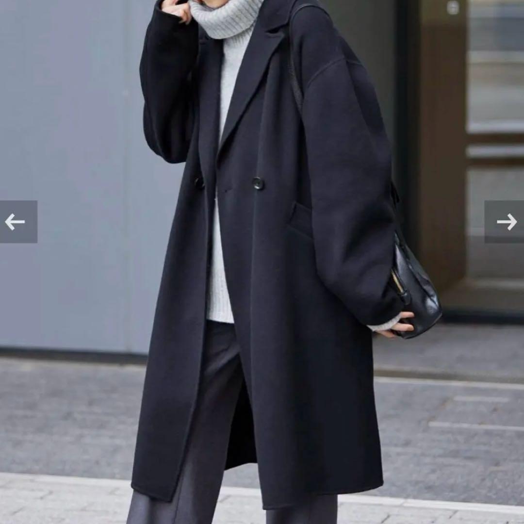 値下げFRAMeWORK SUPER160sダブルブレストコート38ネイビー