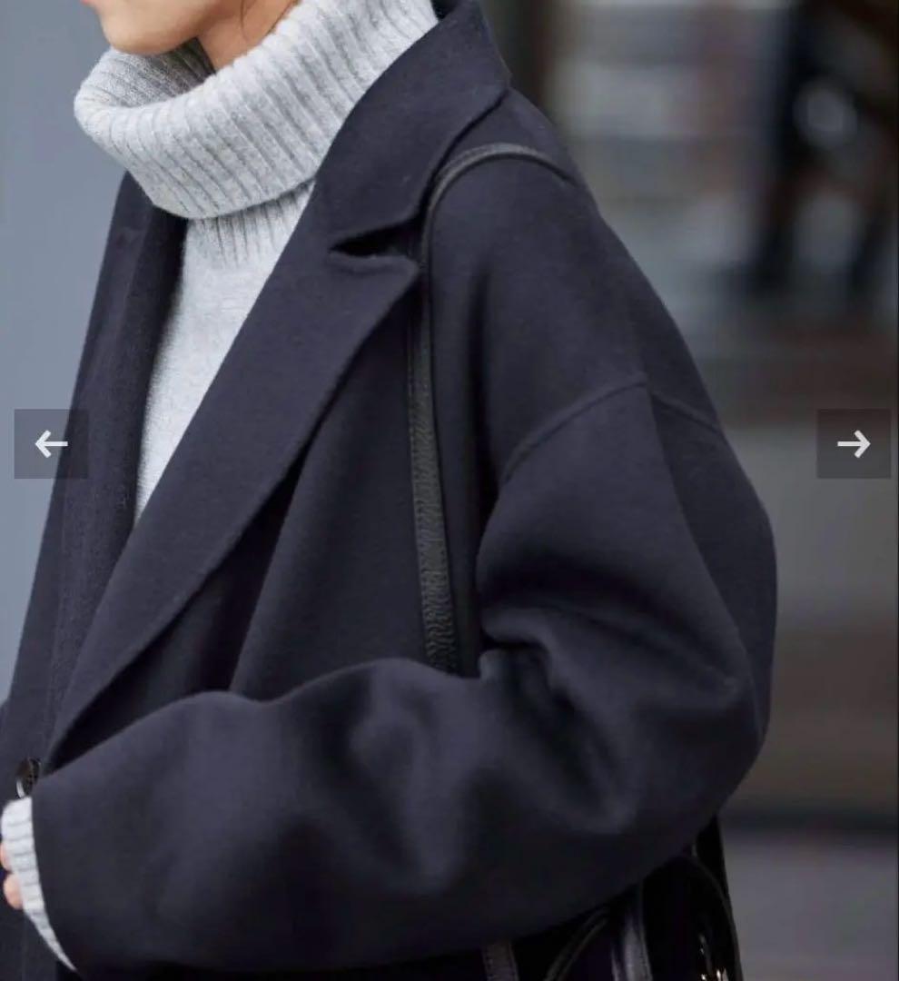 値下げFRAMeWORK SUPER160sダブルブレストコート38ネイビー