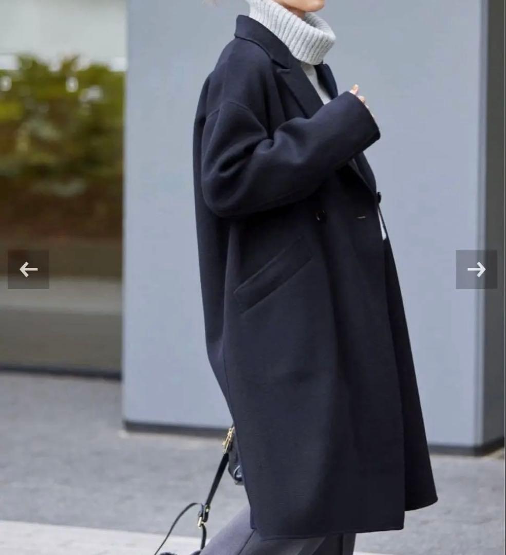 値下げFRAMeWORK SUPER160sダブルブレストコート38ネイビー