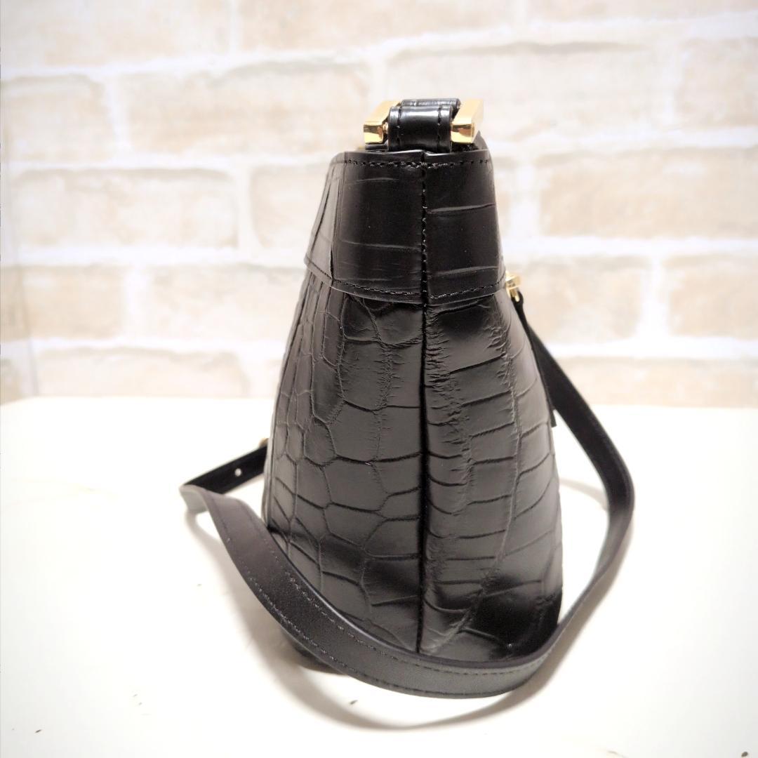 ★クロコダイル/バケツ型 ショルダーバッグ ブラック 美品 希少レア 斜め掛け