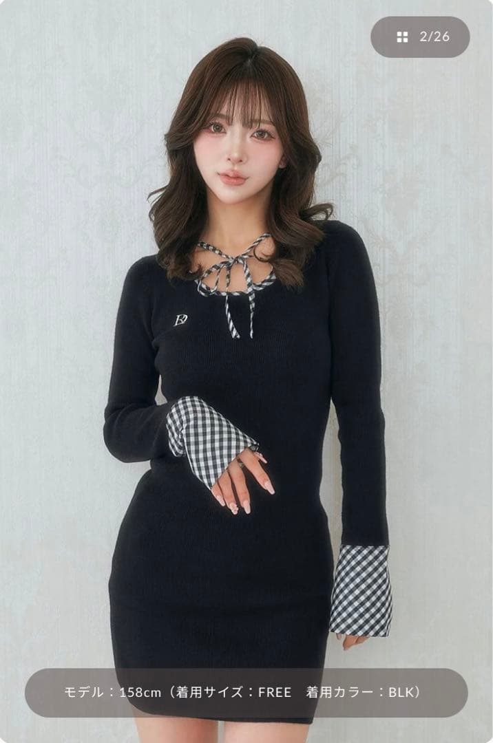 Darich チェックリボンニットミニワンピース