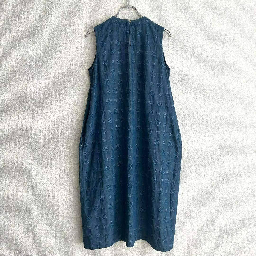 【極美品】45r ジャガード ワンピース 藍染 表記0 ロング丈