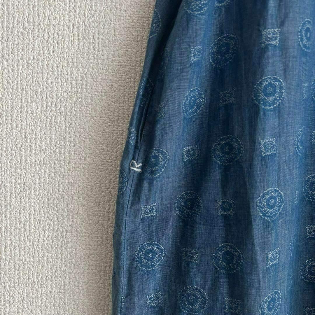 【極美品】45r ジャガード ワンピース 藍染 表記0 ロング丈
